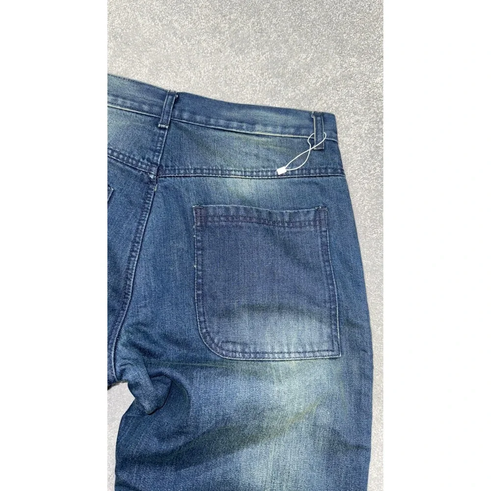 Craze Mens Straight Leg Jeans Blue Faded Wash Curved Seam Streetwear Denim - Picture 7 of 10